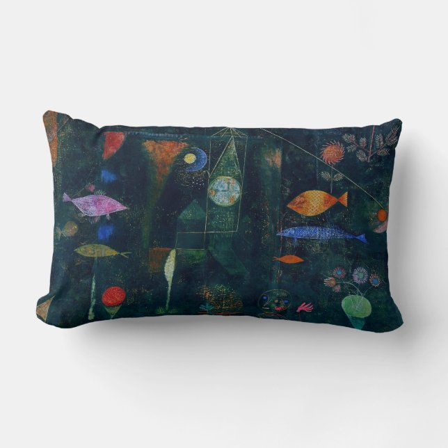 Paul Klee Fish Magic Abstract Painting Graphic Art Lumbar Cushion (Front)
