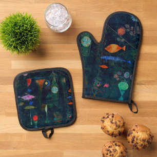 Paul Klee Fish Magic Abstract Painting Graphic Art Oven Mitt & Pot Holder Set