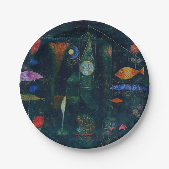 Paul Klee Fish Magic Abstract Painting Graphic Art Paper Plate (Front)