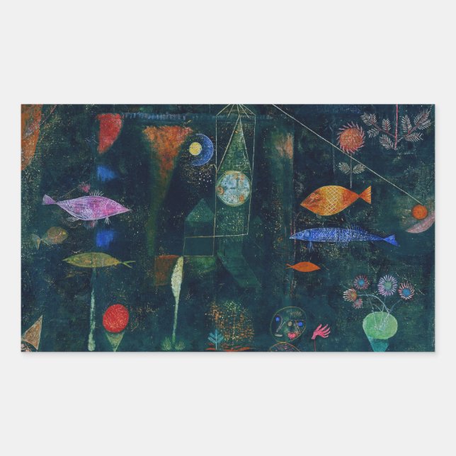 Paul Klee Fish Magic Abstract Painting Graphic Art Rectangular Sticker (Front)