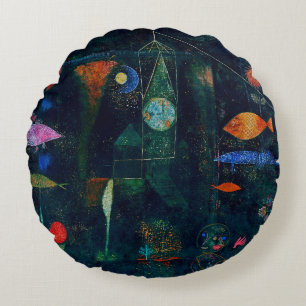 Paul Klee Fish Magic Abstract Painting Graphic Art Round Cushion