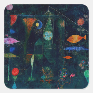 Paul Klee Fish Magic Abstract Painting Graphic Art Square Sticker