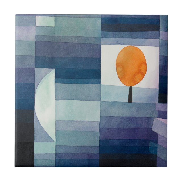 Paul Klee Harbinger of Autumn Blue Modern Abstract Ceramic Tile (Front)