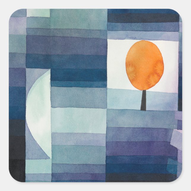 Paul Klee Harbinger of Autumn Blue Modern Abstract Square Sticker (Front)