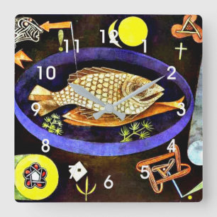 Paul Klee painting, Aroundfish Square Wall Clock