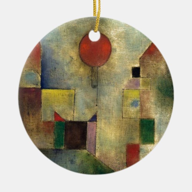 Paul Klee Red Balloon Ceramic Tree Decoration (Front)