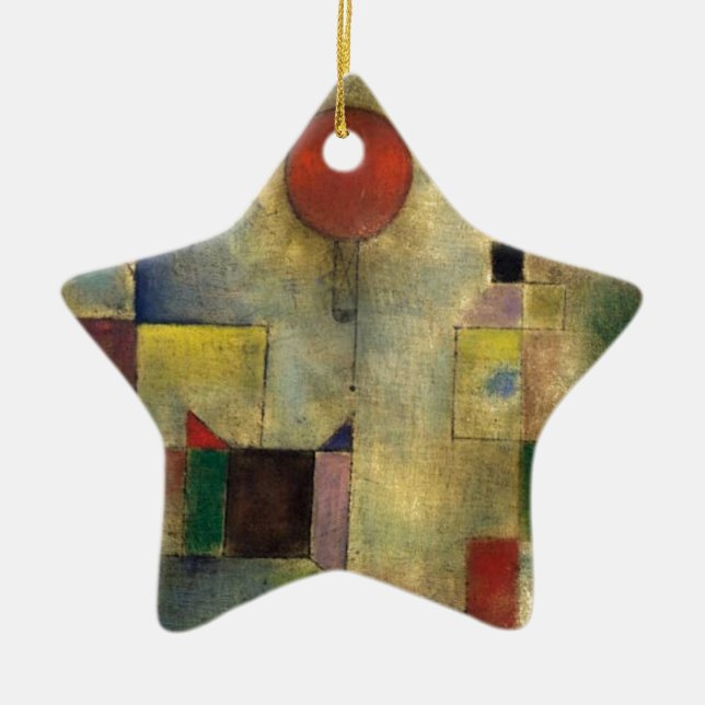 Paul Klee Red Balloon Ceramic Tree Decoration (Front)