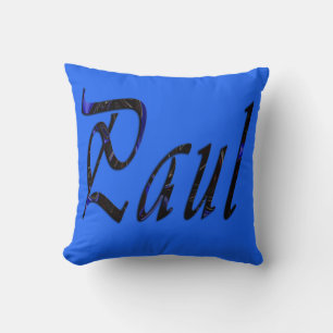 Paul, Name, Logo, Blue Throw Cushion. Cushion