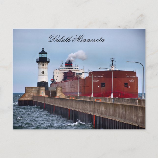 Paul R. Tregurtha Ship and Lighthouse, Minnesota Postcard (Front)