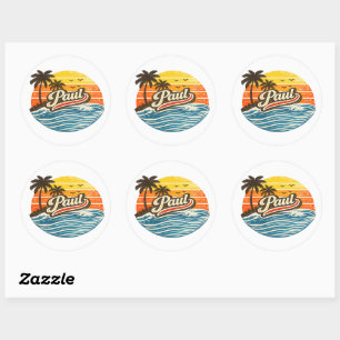 Paul Retro Sunset Name Design Classic Round Sticker