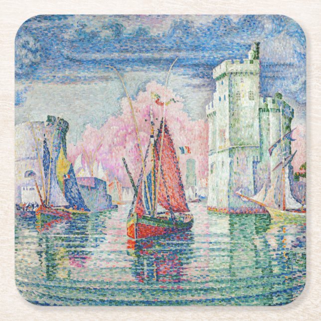 Paul Signac - Entrance of La Rochelle Harbour Square Paper Coaster (Front)