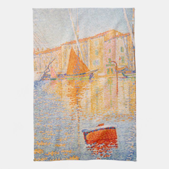 Paul Signac - The Red Buoy, Saint-Tropez Tea Towel (Vertical)