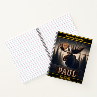 Paul the moose in a tranquil forest notebook