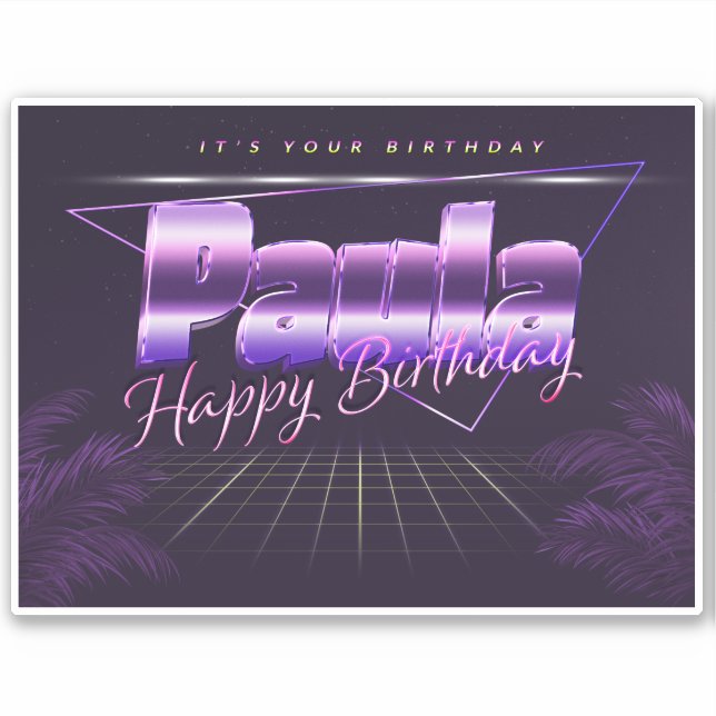 Paula Name First name lila retro Sticker Birthday (Front)