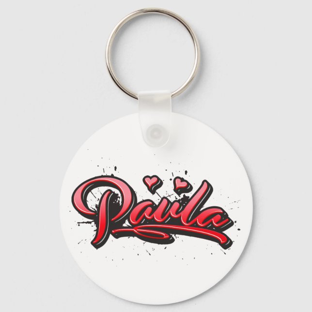 Paula red Heart Graffiti Schlüsselanhänger Key Ring (Front)