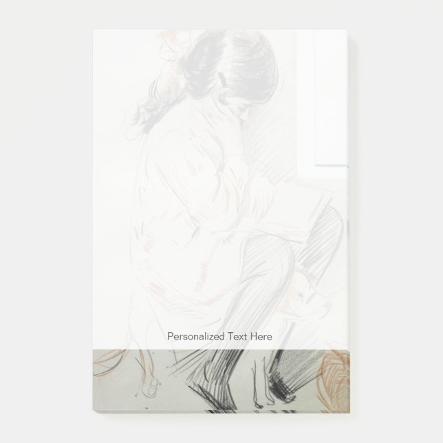 Paulette Reading Sitting on her Toy Dog Post-it Notes (Front)