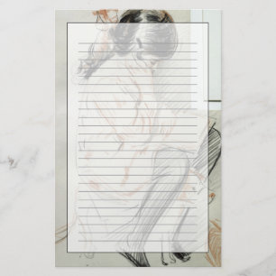 Paulette Reading Sitting on her Toy Dog Stationery