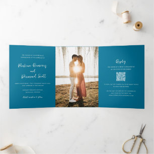 Paulina Modern Blue Simple Elegant Wedding Tri-Fold Invitation