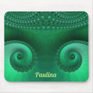 PAULINA ~ Zany Shades of Green Fractal Pattern Mouse Pad