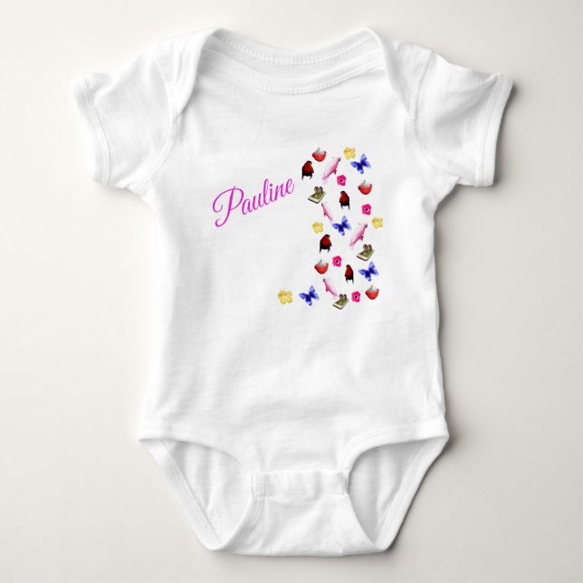 Pauline Name With Bunnies Parrots, Baby Bodysuit (Front)