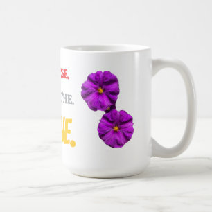 PAUSE. BREATHE. SHINE. Hummingbird Purple Flowers Coffee Mug