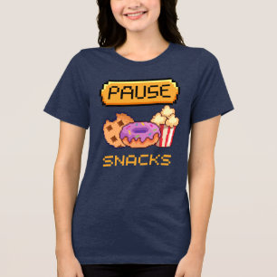 Paused for Snacks Funny Gamer Pixel Art Design Tri-Blend Shirt