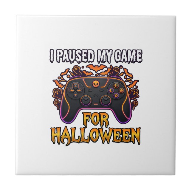 Paused Game Halloween Controller Bats Ghosts_1 Ceramic Tile (Front)