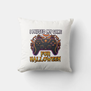 Paused Game Halloween Controller Bats Ghosts_1 Cushion