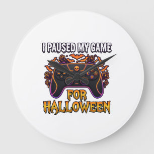 Paused Game Halloween Controller Bats Ghosts_1 Large Clock