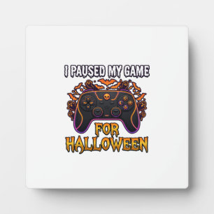 Paused Game Halloween Controller Bats Ghosts_1 Plaque