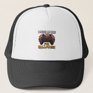 Paused Game Halloween Controller Bats Ghosts_1 Trucker Hat