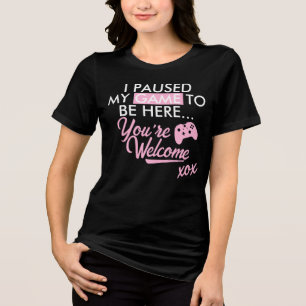Paused Game Pastel Pink Girly Slogan Gamer Girl  Tri-Blend Shirt