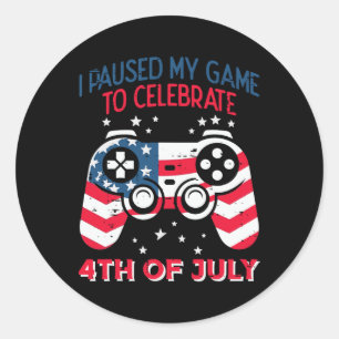Paused My Game Celebrate 4th Of July Gamer Men Boy Classic Round Sticker