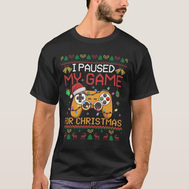 Paused My Game Christmas Gamer Xmas Controller Men T-Shirt (Front)