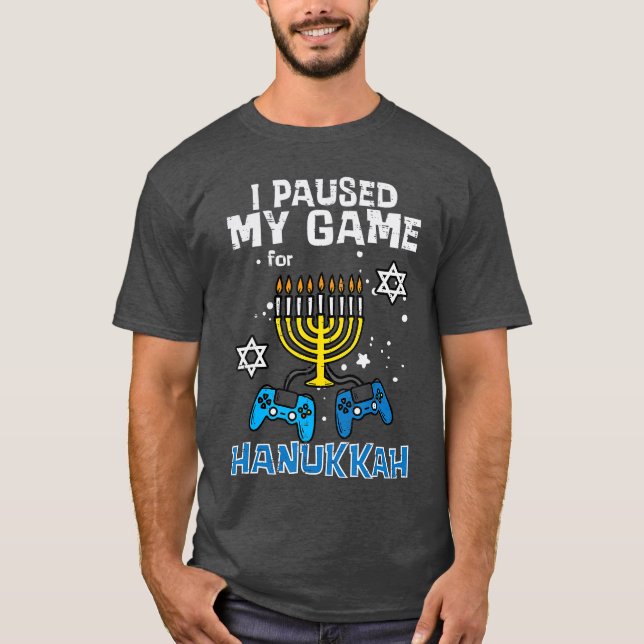 Paused My Game Hanukkah Gamer Chanukah Gaming Boys T-Shirt (Front)