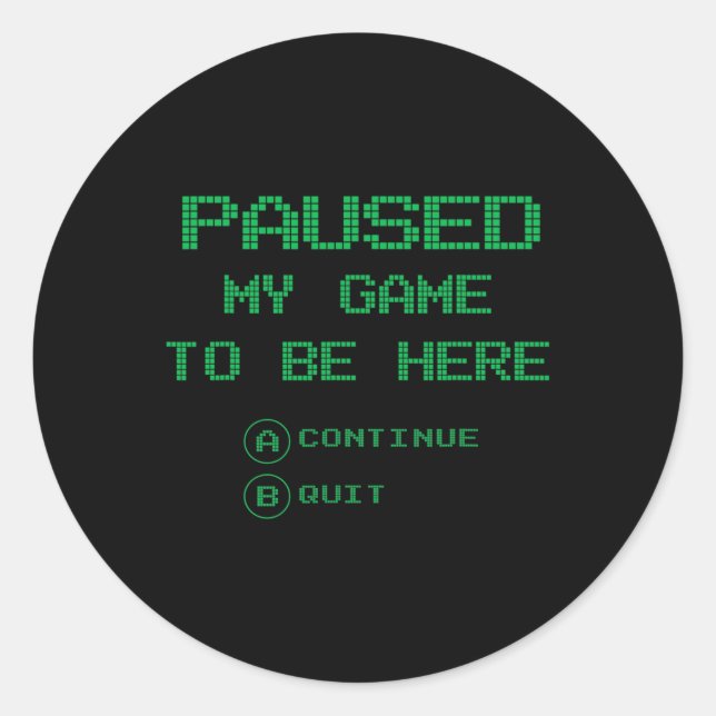 Paused My Game To Be Here Continue Quit Funny Vide Classic Round Sticker (Front)