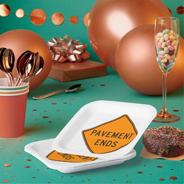 Pavement Ends Road Sign Traffic Warning Paper Plate (Creator Uploaded)