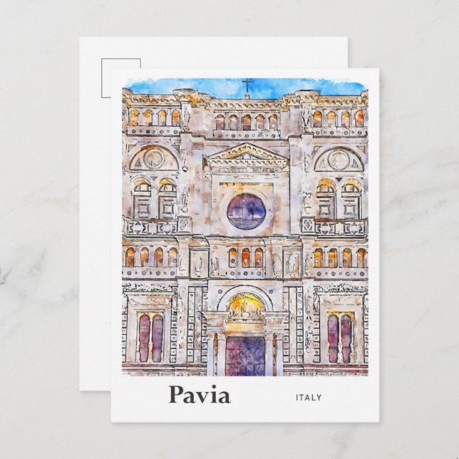 Pavia Italy Travel Watercolor Hand Drawn Postcard (Front/Back)