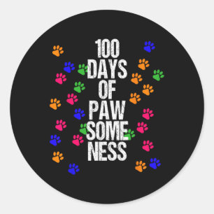Paw 100 Days School Animal Fun Happy Gift Outfit Classic Round Sticker
