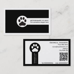 Paw and QR code black Vet/Veterinary Clinic Business Card