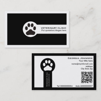 Paw and QR code black Vet/Veterinary Clinic  Business Card