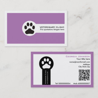 Paw and QR code purple Vet/Veterinary Clinic  Business Card