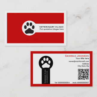 Paw and QR code red Vet/Veterinary Clinic  Business Card