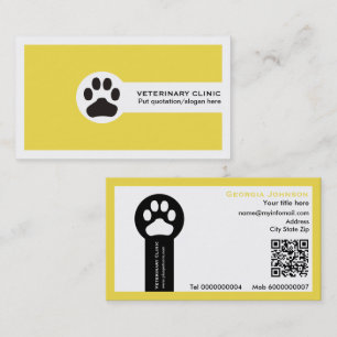 Paw and QR code yellow Vet/Veterinary Clinic  Business Card