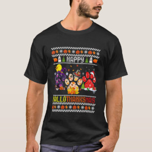 Paw Cat Happy Hallothanksmas Halloween Thanksgivin T-Shirt