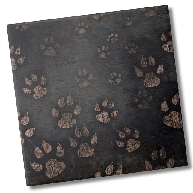 Paw Ceramic Tile (Dog Animal Black Gray Pattern Paw Prints ceramic tile )