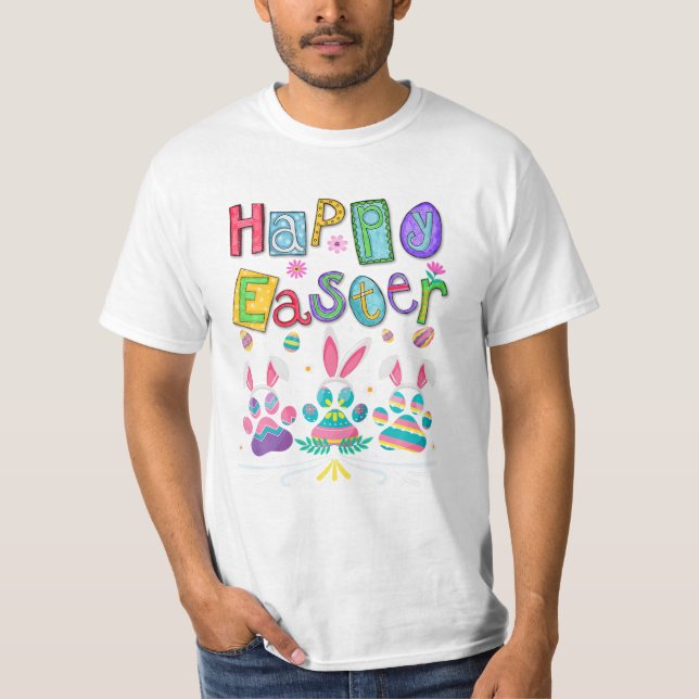 Paw Eggs Happy Easter Day Dog  T-Shirt (Front)
