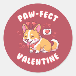 Paw-Fect Valentine - Corgi Dog Valentine Gift Classic Round Sticker