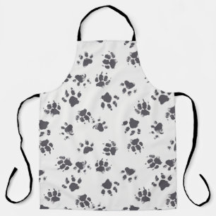 Paw Footprints: Dog Monochrome Seamless. Apron