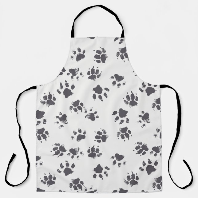 Paw Footprints: Dog Monochrome Seamless. Apron (Front)